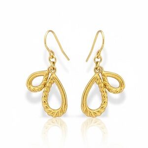 Vintage Sculptural Minimalist Gold Rope Loop Dangle Drop Earrings